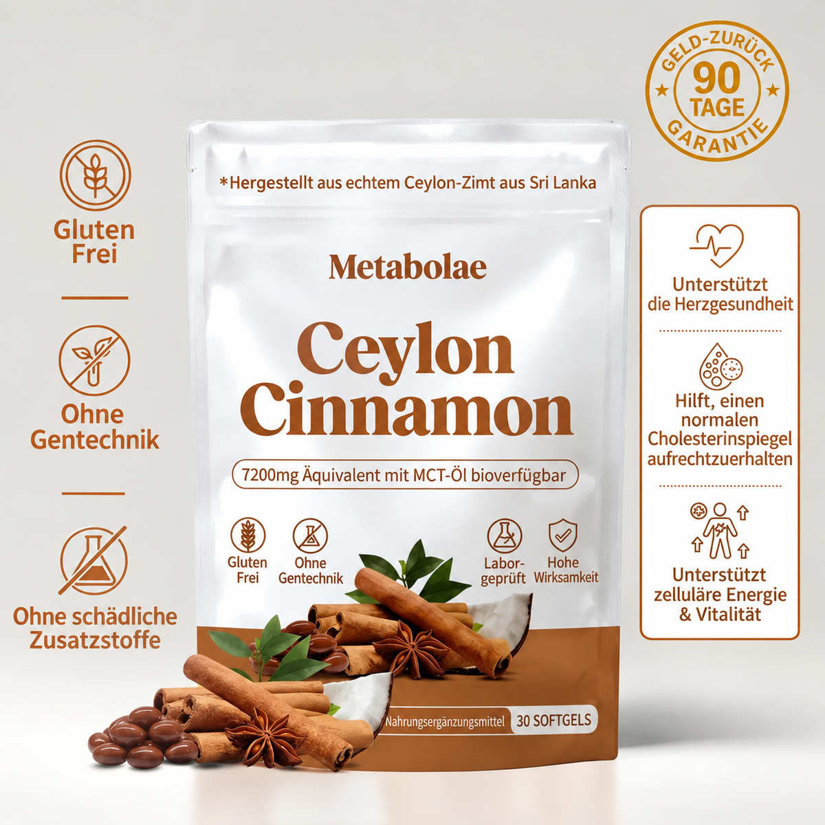 Ceylon Cinnamon 7200mg Equivalent with MCT Oil
